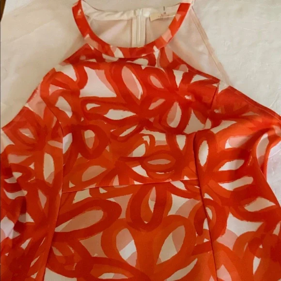 Trina Turk Orange & White Painterly Floral Halter Dress - Picture 12 of 15